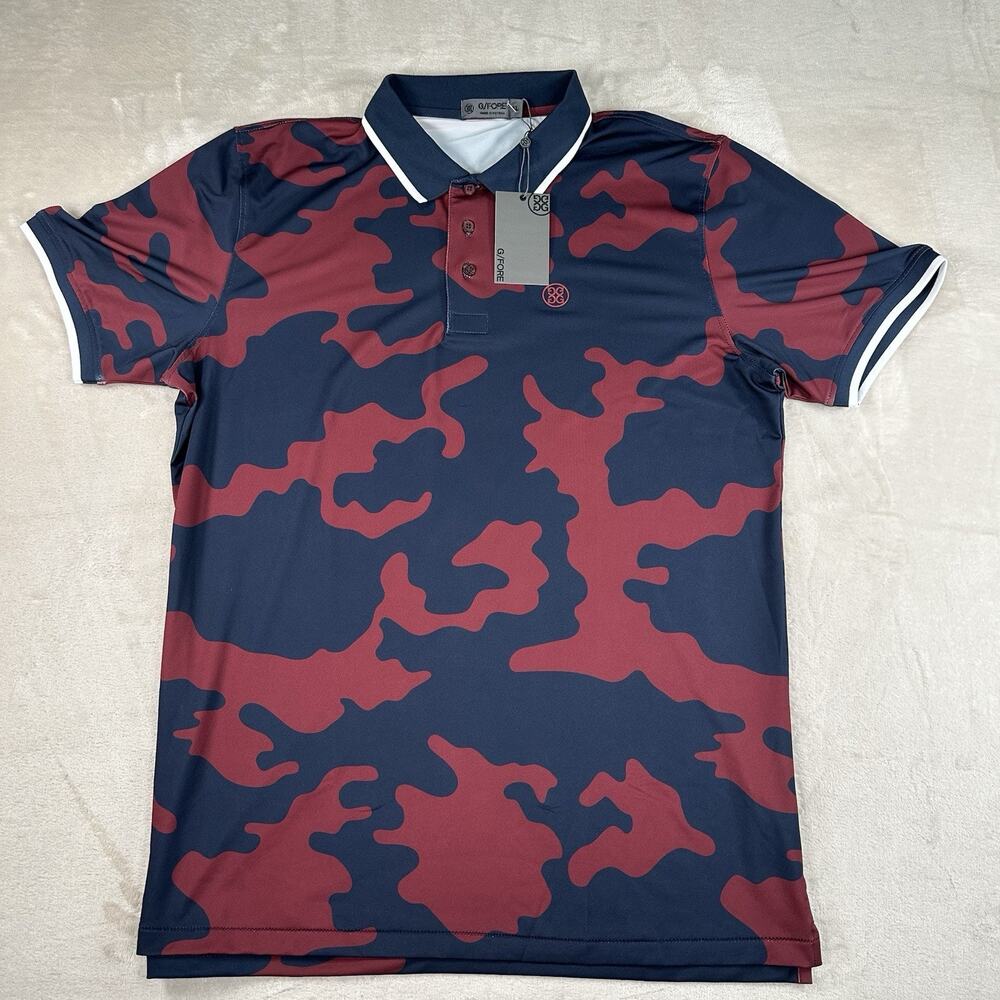 NWT G/FORE Polo Golf Shirt Red/Blue Cow Print Camo Men’s Size XL